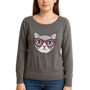 New Directions Longsleeve “Cat” gray sweater, Size‎ L